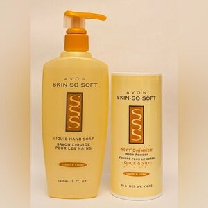 Avon Skin So Soft Light & Lush liquid hand soap pump + shimmering body powder